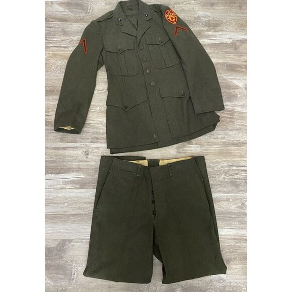 USMC Vintage WWII Uniform Dress Jacket Tunic w/ Trousers Set PFC Rank - Picture 1 of 12